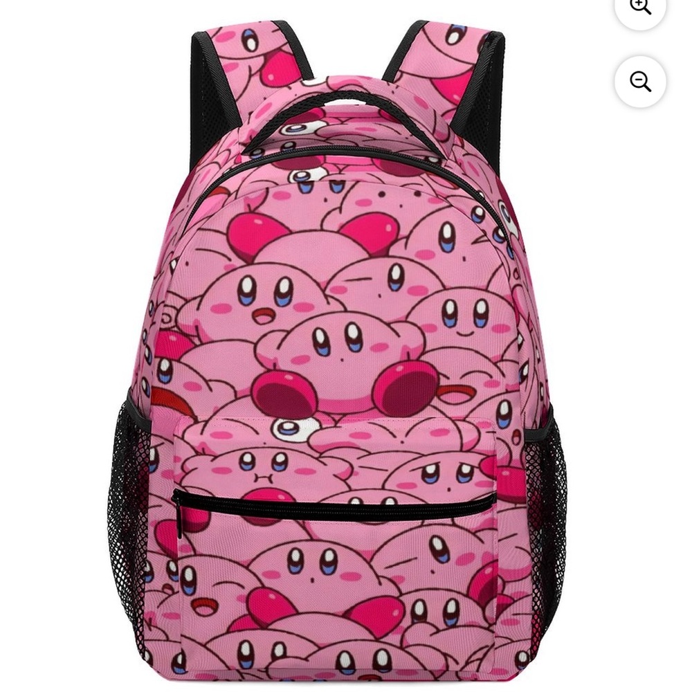 Kir-by Pink Kids Backpack with Cartoon Design, 16.5”